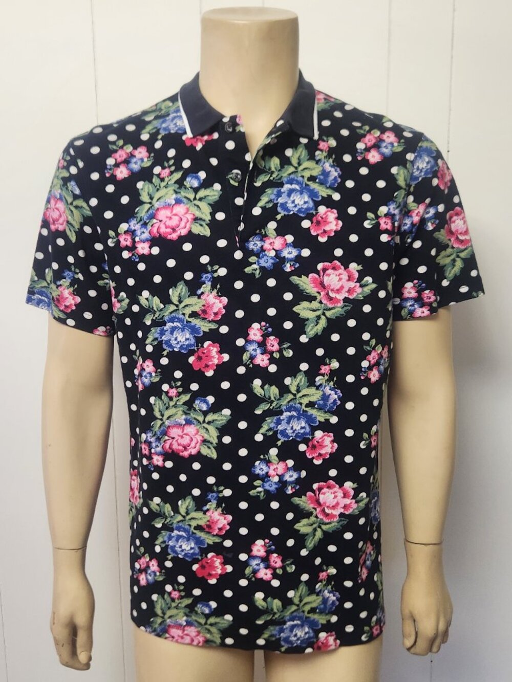 men's polo shirt M black with flowers Urban Outfitters